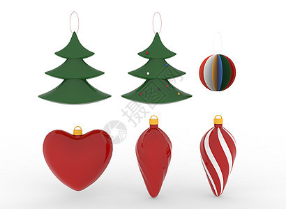 白色背景 3d 渲染上的圣诞树玩具装饰丝带假期枝条新年礼物庆典星星风格松树派对图片
