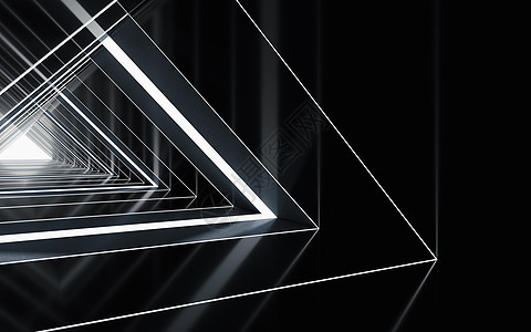 三角形隧道未来概念 3d 渲染技术大厅黑色建筑反射走廊空隙建筑学线条建造图片