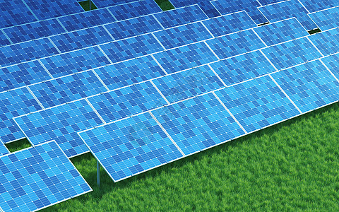 太阳能 太阳能 3D投影太阳生态渲染工业电气安装蓝色发电机新能源车站图片