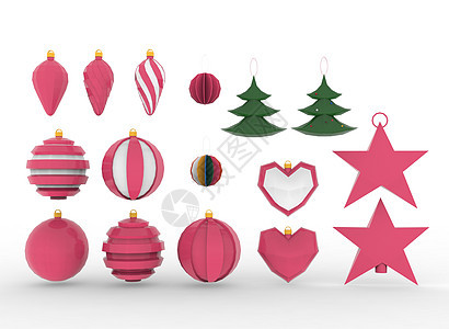 白色背景 3d 渲染上的圣诞树玩具装饰松树丝带枝条星星展示新年浆果庆典假期饰品图片
