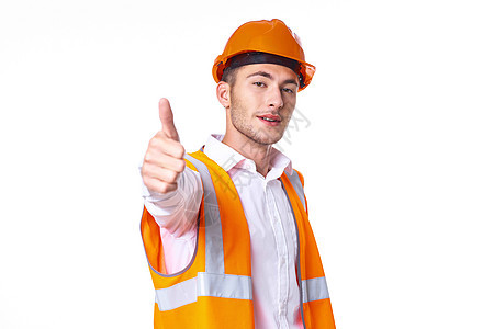 身穿橙色制服的男子工人装作建筑安全承包商经理橙子人士职业安全帽药片建筑师商业图片