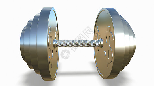 银色的哑铃 白色背景上印着一美元符号杠铃维修工作金融男人健身房力量身体现金3d图片