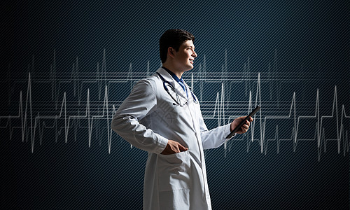 具有平板药的医生 数字保健概念实验室诊所医院屏幕基因卫生医师生物学护士生物图片