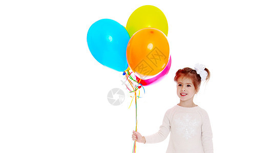 小女孩带着气球 周日概念 快乐的孩子们图片