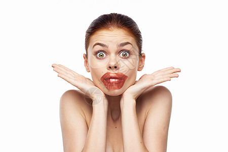 裸露的漂亮女人肩上唇罩皮肤护理凝胶面具解决方案女士保湿软垫温泉产品治疗冒充图片