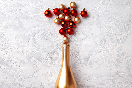 金香香槟酒瓶和圣诞舞会的 平面配制创造力庆典瓶子假期横幅背景图片