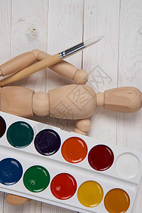 油漆绘图木制样机艺术设计霍布工艺教育团体水彩补给品创造力工作画家管子画笔图片
