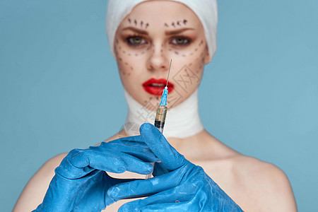 红嘴唇整容手术 肩膀紧紧的脱肩药品皮肤皱纹外科女孩塑料医生诊所程序美容师图片