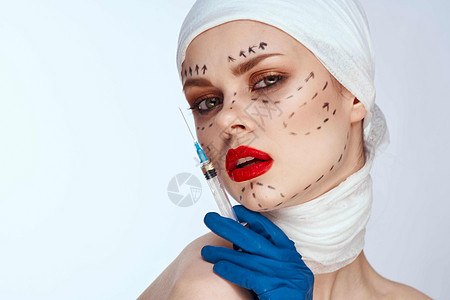 妇女美容面部外科手术 诊所身体护理手套女孩塑料嘴唇药品皮肤治疗化妆品美容师程序图片