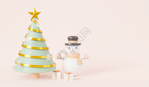 圣诞树 配有丝带装饰和雪人卡通松树 标为贺卡图片
