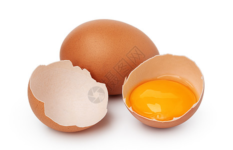 布朗生鸡蛋和白底一个破碎的白本农场蛋壳烹饪食物小路团体食品产品饮食动物图片