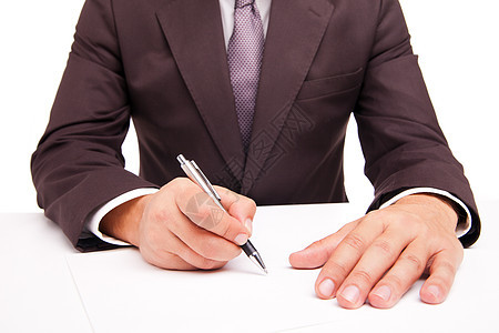 商业工人在白线上签订合同桌子笔记文书男性人士员工合同协议经理工作图片