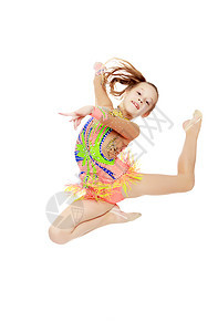 女体操运动员表演跳跃体操演员紧身衣训练舞蹈姿势孩子们童年女孩运动图片