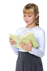 带书的小女孩家庭作业白色女学生知识教科书幼儿园女孩教育阅读文学图片