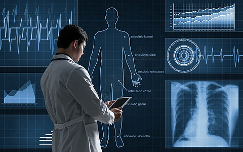 医生与虚拟界面合作组织Works报告展示心脏病网络技术数据导航专家眼睛药品图片
