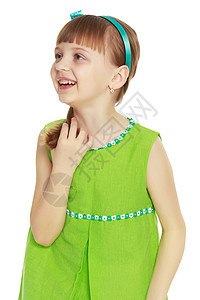 女孩用手把头发理直冒充卷曲工作室孩子拇指幸福女性童年微笑手势图片