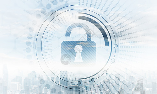 网络安全混合媒体 配有虚拟锁攻击贮存界面密码展示计算城市建筑挂锁身份图片