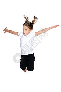 小女孩跳起来了工作室白色童年运动女性快乐幸福活力飞跃微笑图片