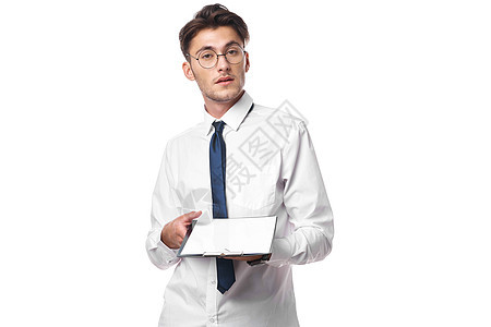 经理文件工作办公室专业工作室生活方式成功文档文件夹生意人男性蓝色快乐衬衫微笑成人图片