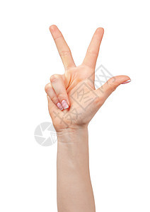 女性手在白色背景上举三只手指手势展示女士皮肤手臂商业身体成人手腕女孩图片