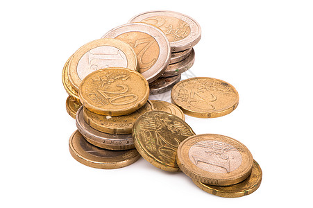 孤立的欧元硬币宝藏订金商业储蓄信用符号分号摄影财富银行业图片