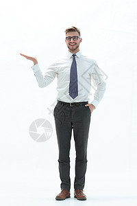 成功的商务人士用空白空间手握一手的生意成功者手势产品工作广告商业手臂男性成人展示微笑图片