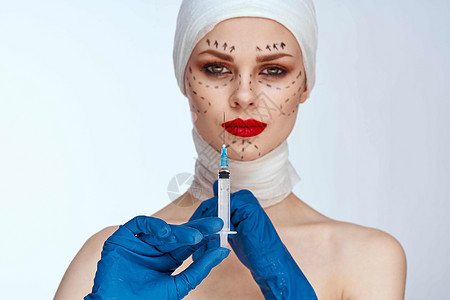 女性美容整容面部注射程序肖像 工作室的生活方式药品女孩外科诊所手术化妆品护理嘴唇女士身体图片