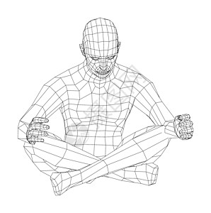 电线框架人以莲珠姿势放松 3D 插图草图标识瑜伽成人运动办公室女性艺术锻炼网格图片