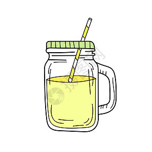 玻璃罐中的黄色柠檬水 夏季新鲜饮料食物卡通片演讲艺术水果热带叶子酒吧涂鸦房子图片