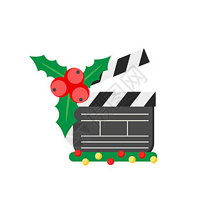 电影拍片板的电影标志 白色背景上的圣诞设计图标图片