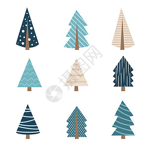 不同形状组装的蓝色棕色圣诞树 xmas 树收藏图片