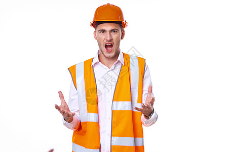 橙色统一制服职业轻背景的员工精神力工作者人士专家男性商务技术经理建筑学成人建筑师领班图片