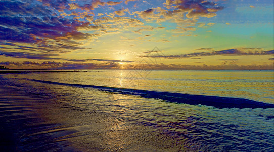 热带海的日出天堂晴天假期地平线旅行场景海景橙子阳光棕榈图片