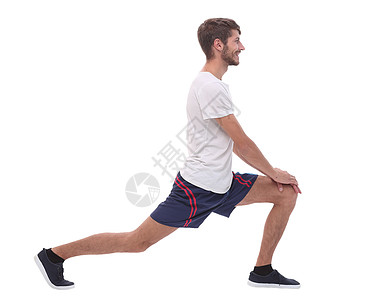 活性雄性用直臂蹲下 全长力量运动装白色运动培训师运动鞋男性身体教练运动员图片