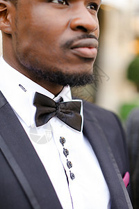 英俊的Afro 美国商务人士肖像 蝴蝶领带图片