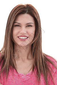 一个白人背景的年轻女子的肖像 近在眼前成人温泉眼睛女性化妆品女士青年微笑工作室发型图片