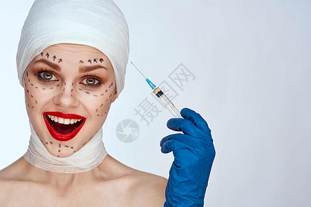女性患者的美术面部外科手术 门诊身体护理 单独背景医生病人美容师药品医院女孩化妆品成人程序塑料图片