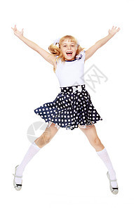 小女孩跳跃孩子微笑童年孩子们喜悦白色幸福快乐舞蹈粉色图片