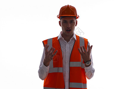 橙色统一制服职业轻背景的员工精神力工作者工作建设者微笑技术工程领班安全帽建筑师商务经理图片