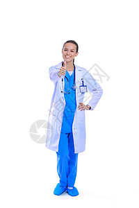 身着白大衣的年轻美女 手装在口袋里保健医生女性白色女士享受微笑喜悦学生高跟鞋图片