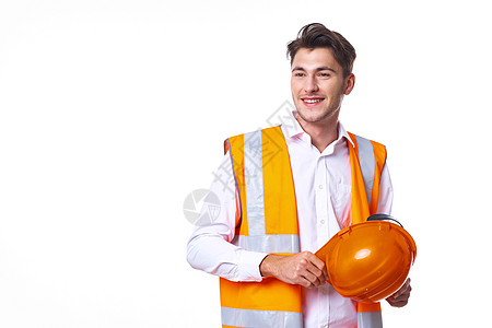橙色统一制服职业轻背景的员工精神力工作者商业领班项目成人建筑经理建筑学工作头盔工程图片