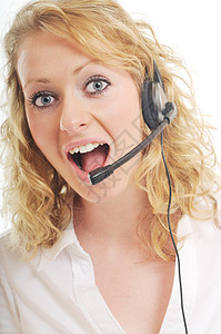 女商业家妇女耳机女性服务销售量手指代理人管理人员女士微笑助手顾客图片