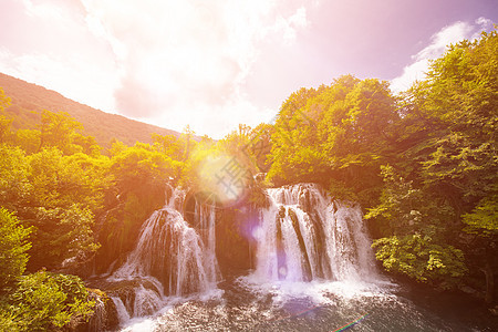 美丽的瀑布叶子水景假期国家木头热带森林旅行岩石天堂图片