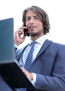 成功商务人士在电话上交谈的生意人成人经理手机电脑技术商务人士商业衬衫工具图片