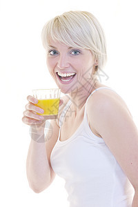 喝橙汁的年轻女子 与白种背景隔绝饮料饮食女孩果汁工作室成人营养女士乐趣橙子图片