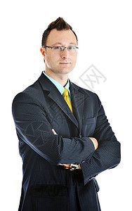 一名青年商务人士被孤立工作男人管理人员男性公司幸福手指套装领带商业图片