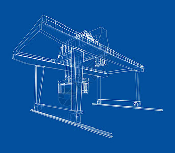 铁路架设的集装箱起重机概要商业插图仓库绘画运输龙门架出口贸易港口机械背景