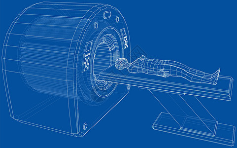 躺在CT或MRI扫描仪上的女性病人3d放疗检查x光实验室科学考试扫描器技术蓝图图片