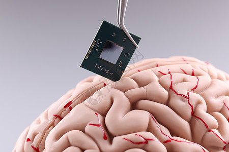 人的大脑和电脑芯片 微处理器头部处理器皮层风暴电路电子人科学插座晶体管记忆单元图片
