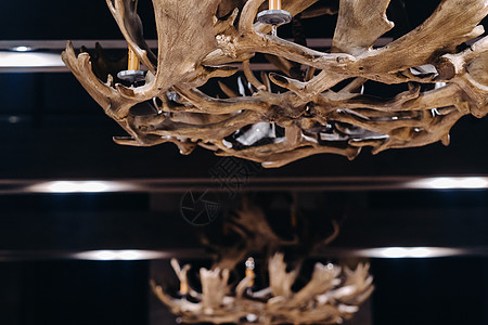 由挂在内地天花板上的鹿鹿鹿角制作的吊灯机艺术房间驼鹿房子装饰灯光喇叭动物吊灯吊坠图片